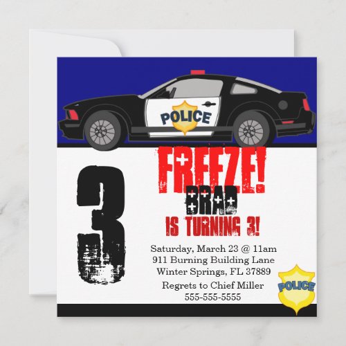 Cute Trendy Police Car Birthday Party Invitation