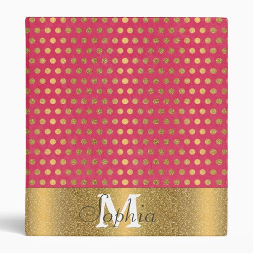 Cute trendy polka dots faux gold glitter pattern binder