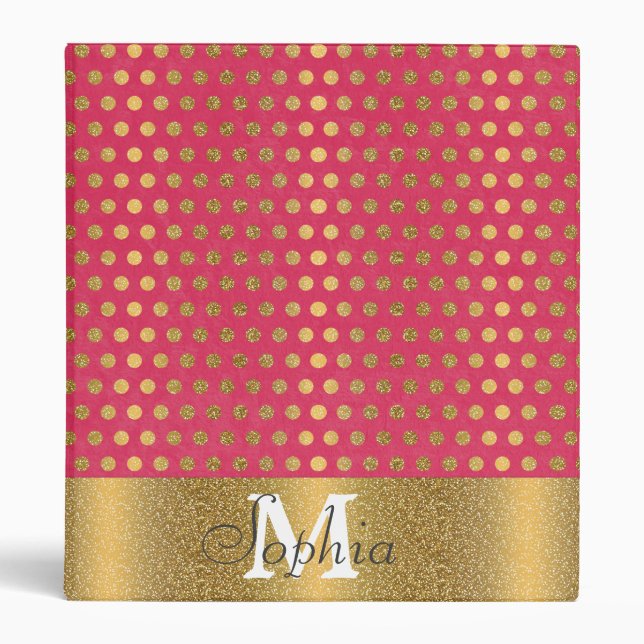 Cute trendy polka dots faux gold glitter pattern binder (Front)