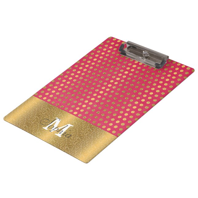 Cute trendy polka dots faux gold glitter pattern clipboard (Angled)
