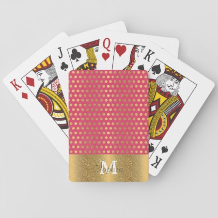 Cute Trendy Polka Dots Faux Gold Glitter Pattern Playing Cards