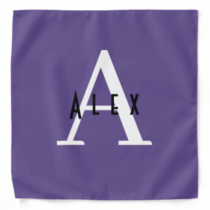 Cute Trendy Purple Monogram Name + Initials Bandana