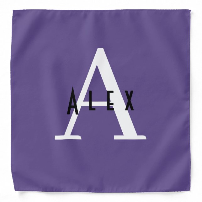 Cute Trendy Purple Monogram Name + Initials Bandana (Front)