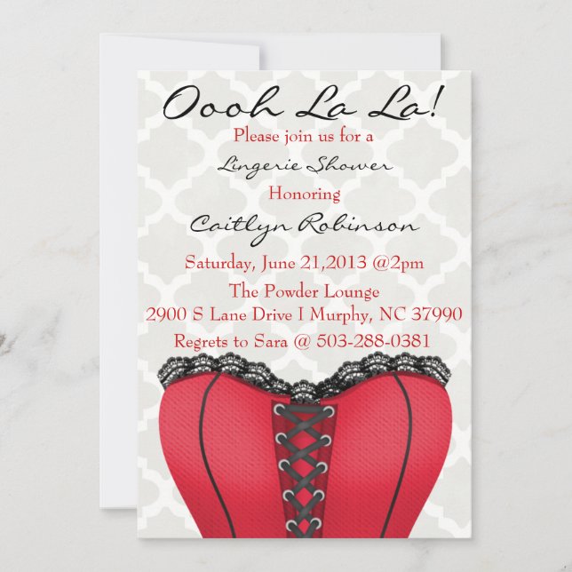 Cute Trendy Red & Black Corset Lingerie Invitation (Front)