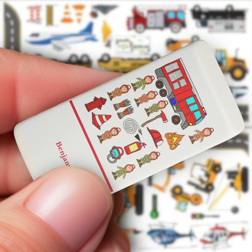 Cute Trendy Red Fire Engine  Fire Fighters Eraser