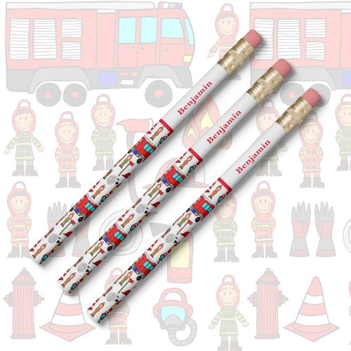 Cute Trendy Red Fire Engine  Fire Fighters  Pencil
