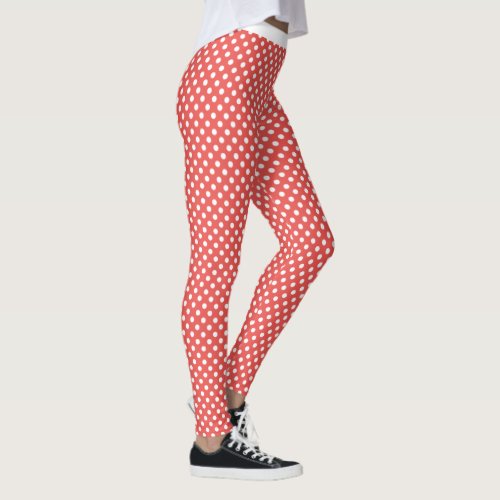 Cute Trendy Red White Polka Dot Pattern Leggings