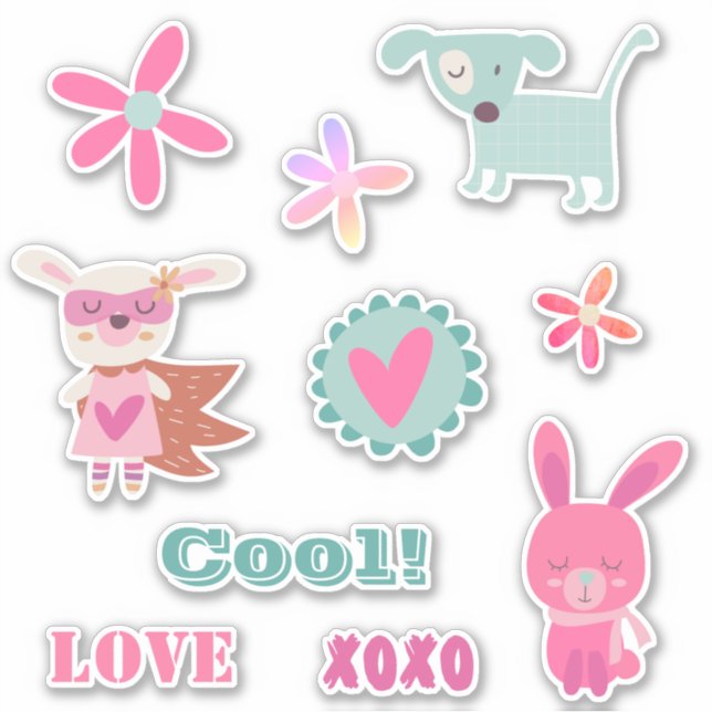 Cute & Trendy Retro Animal Floral  Sticker (Front)