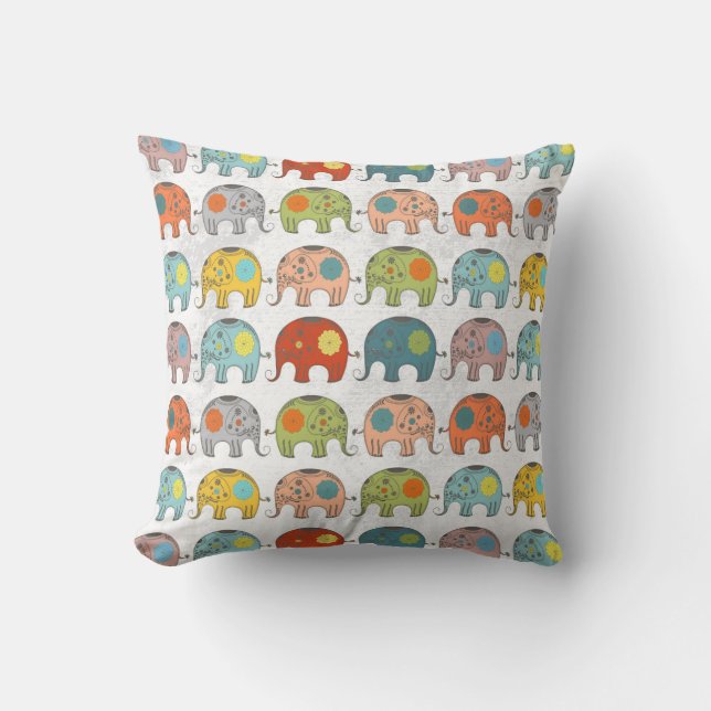 cute trendy retro floral circus Indian elephant Throw Pillow (Front)
