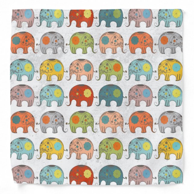 cute trendy retro floral circus Indian elephants Bandana (Front)