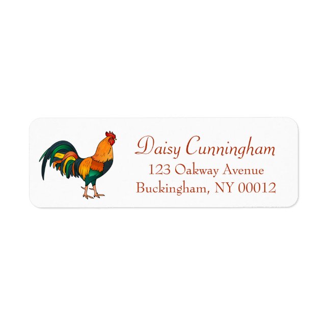 Cute Trendy Rustic Country Farm Rooster Chicken Label (Front)