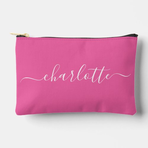 Cute Trendy Script Name Personalized Hot Pink Accessory Pouch