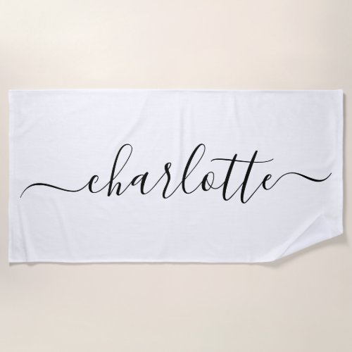 Cute Trendy Script Name Personalized White Beach Towel