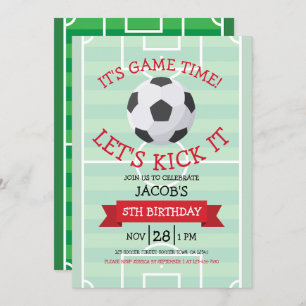 Cute Trendy Soccer Field & Ribbon Birthday Invitation