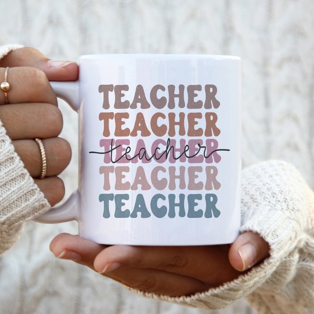 Cute Trendy Teacher Pastel Stacked Two-Tone Coffee Mug (Creator Uploaded)