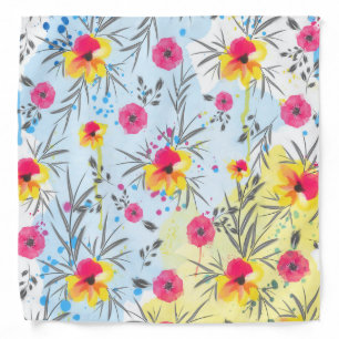 Cute trendy tropical floral paint watercolors bandana