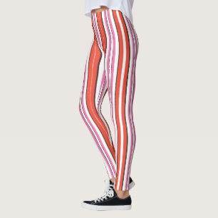 Cute trendy vertical Strips l Pink and orange Leggings