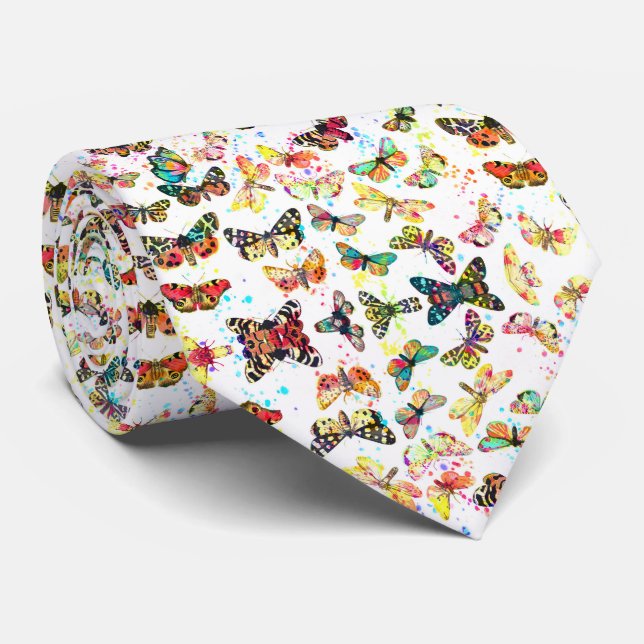 Cute Trendy Watercolor Butterflies Neck Tie (Rolled)