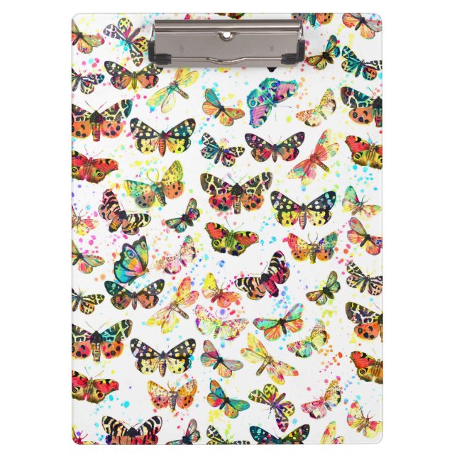 Cute trendy watercolor splatters butterflies clipboard (Front)