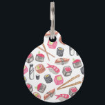 Cute Trendy Watercolor Sushi Sake and Chopsticks Pet Name Tag<br><div class="desc">This cute and trendy watercolor hand painted sushi,  sake,  and chopsticks pattern is perfect for the trendy and stylish foodie. Its funny and artistic print is great for many gifts and occasions. Enjoy this fun and yummy design for your next purchase!</div>