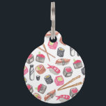 Cute Trendy Watercolor Sushi Sake and Chopsticks Pet Name Tag<br><div class="desc">This cute and trendy watercolor hand painted sushi,  sake,  and chopsticks pattern is perfect for the trendy and stylish foodie. Its funny and artistic print is great for many gifts and occasions. Enjoy this fun and yummy design for your next purchase!</div>