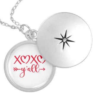 Cute Trendy XOXO Y'all Valentine's Day 2024 White. Locket Necklace