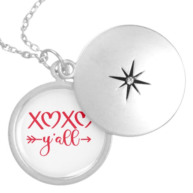 Cute Trendy XOXO Y'all Valentine's Day 2024 White. Locket Necklace (Front)