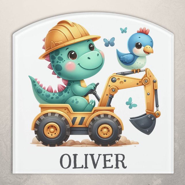 Cute Trex Dinosaur Driving a Construction Vehicle Door Sign (Creator Uploaded)