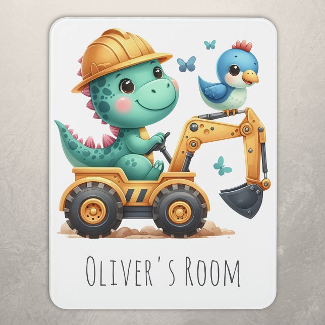 Cute Trex Dinosaur Driving a Construction Vehicle Door Sign (Creator Uploaded)