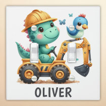 Cute Trex Dinosaur Driving a Construction Vehicle Light Switch Cover