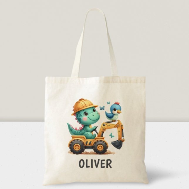 Cute Trex Dinosaur Driving a Construction Vehicle Tote Bag (Creator Uploaded)