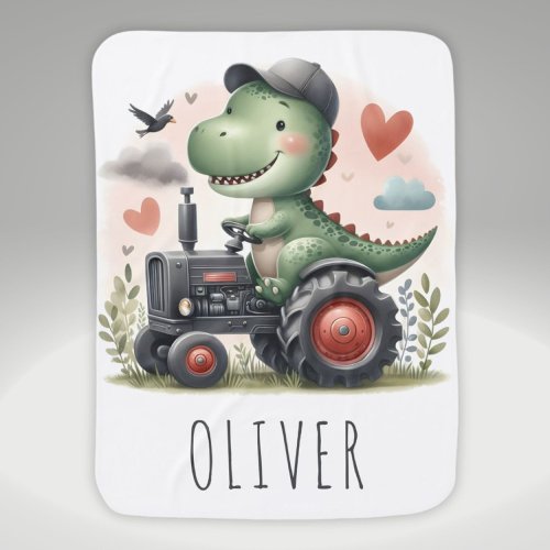 Cute Trex Dinosaur Driving a Tractor  Baby Blanket