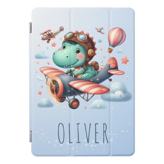 Cute Trex Dinosaur Flying a Charming Airplane iPad Pro Cover (Front)