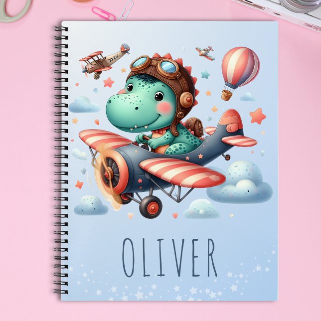 Cute Trex Dinosaur Flying a Charming Airplane Notebook (Creator Uploaded)
