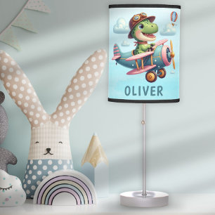 Cute Trex Dinosaur Flying a Charming Airplane Table Lamp