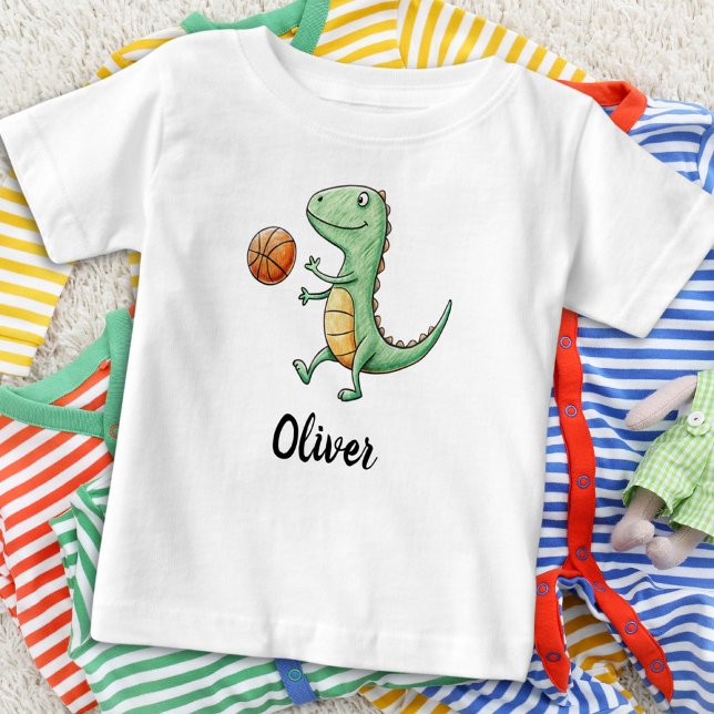 Cute Trex Playing Basketball Baby T-Shirt (Creator Uploaded)