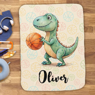 Cute Trex Playing Basketball Personalized Baby Blanket