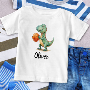 Cute Trex Playing Basketball Personalized Baby T-Shirt