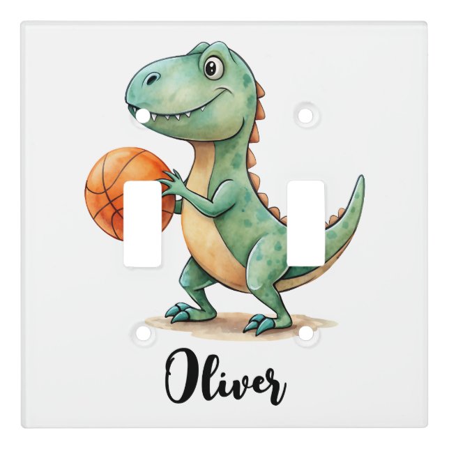 Cute Trex Playing Basketball Personalized Light Switch Cover (Front)