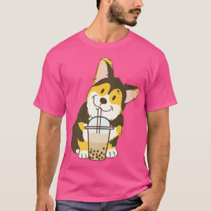 Cute Tri Color Corgi And Boba Dog Bubble Milk Tea  T-Shirt