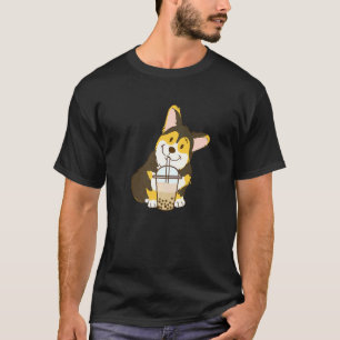 Cute Tri Color Corgi and Boba Dog Bubble Milk Tea T-Shirt