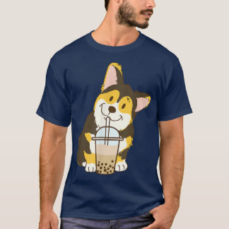 Cute Tri Color Corgi And Boba Dog Bubble Milk Tea  T-Shirt