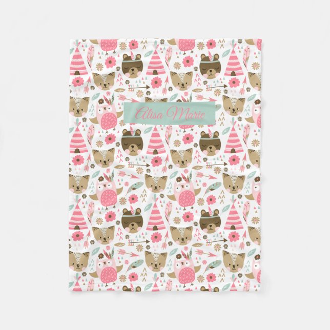 Cute Tribal Animals Baby Fleece Blanket (Front)