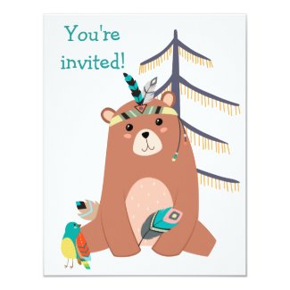 Cute Tribal Bear Birthday Party Invitation
