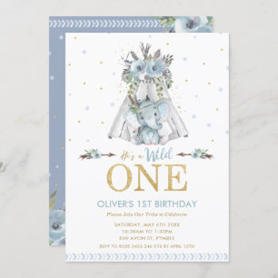 Cute Tribal Elephant Boy Wild One 1st Birthday Invitation