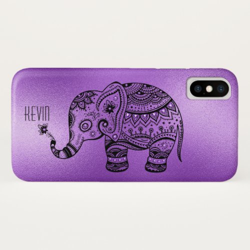 Cute Tribal Elephant Modern Purple Background iPhone X Case