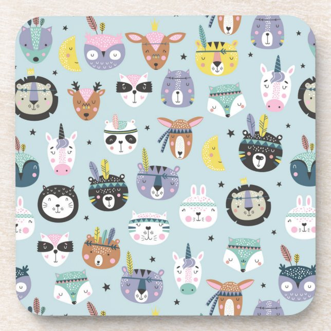 Cute Tribal Face Pattern Beverage Coaster (Front)