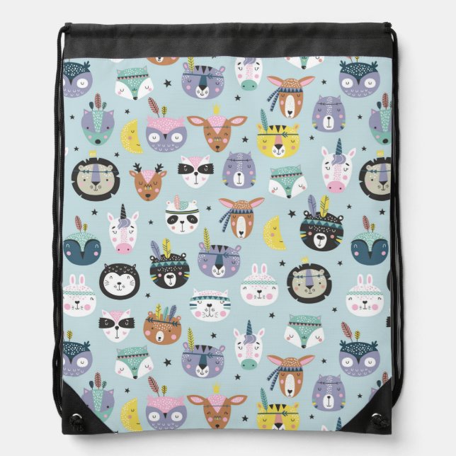 Cute Tribal Face Pattern Drawstring Bag (Front)