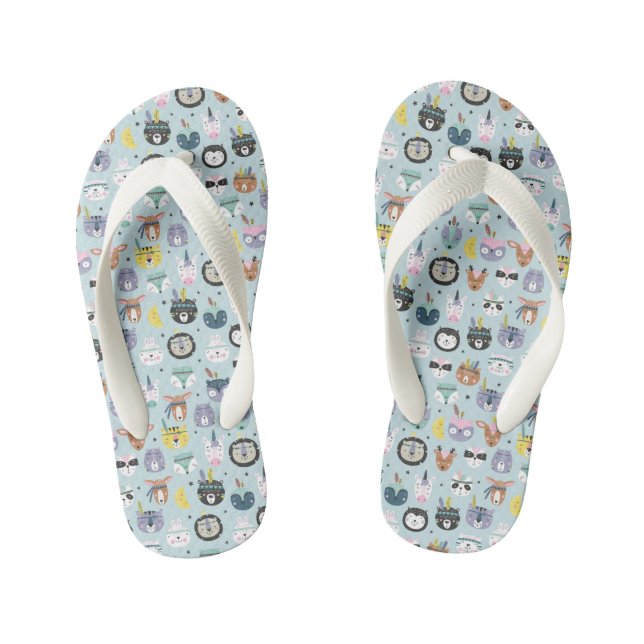 Cute Tribal Face Pattern Kid's Flip Flops (Footbed)