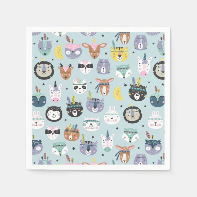 Cute Tribal Face Pattern Napkins (Front)